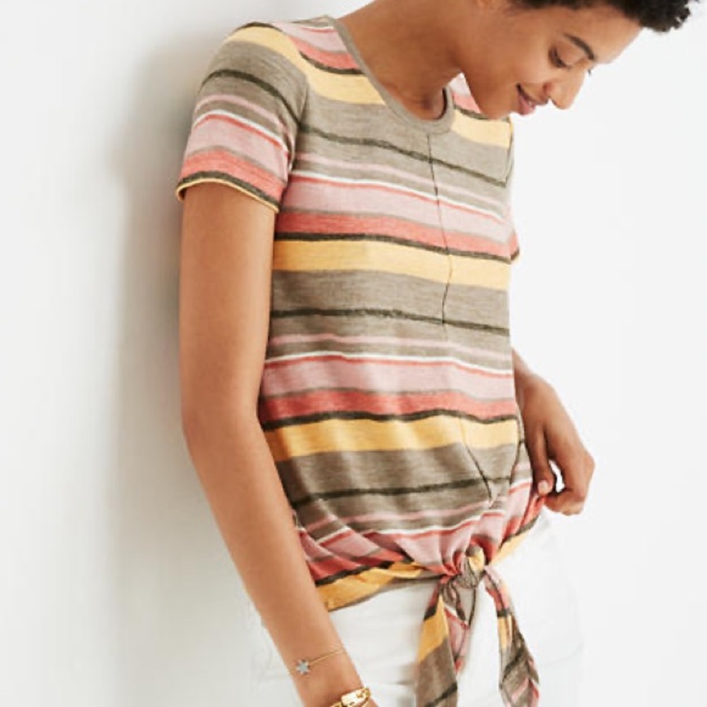 MADEWELL Texture & Thread Modern Tie-Front Top in Kieran Stripe